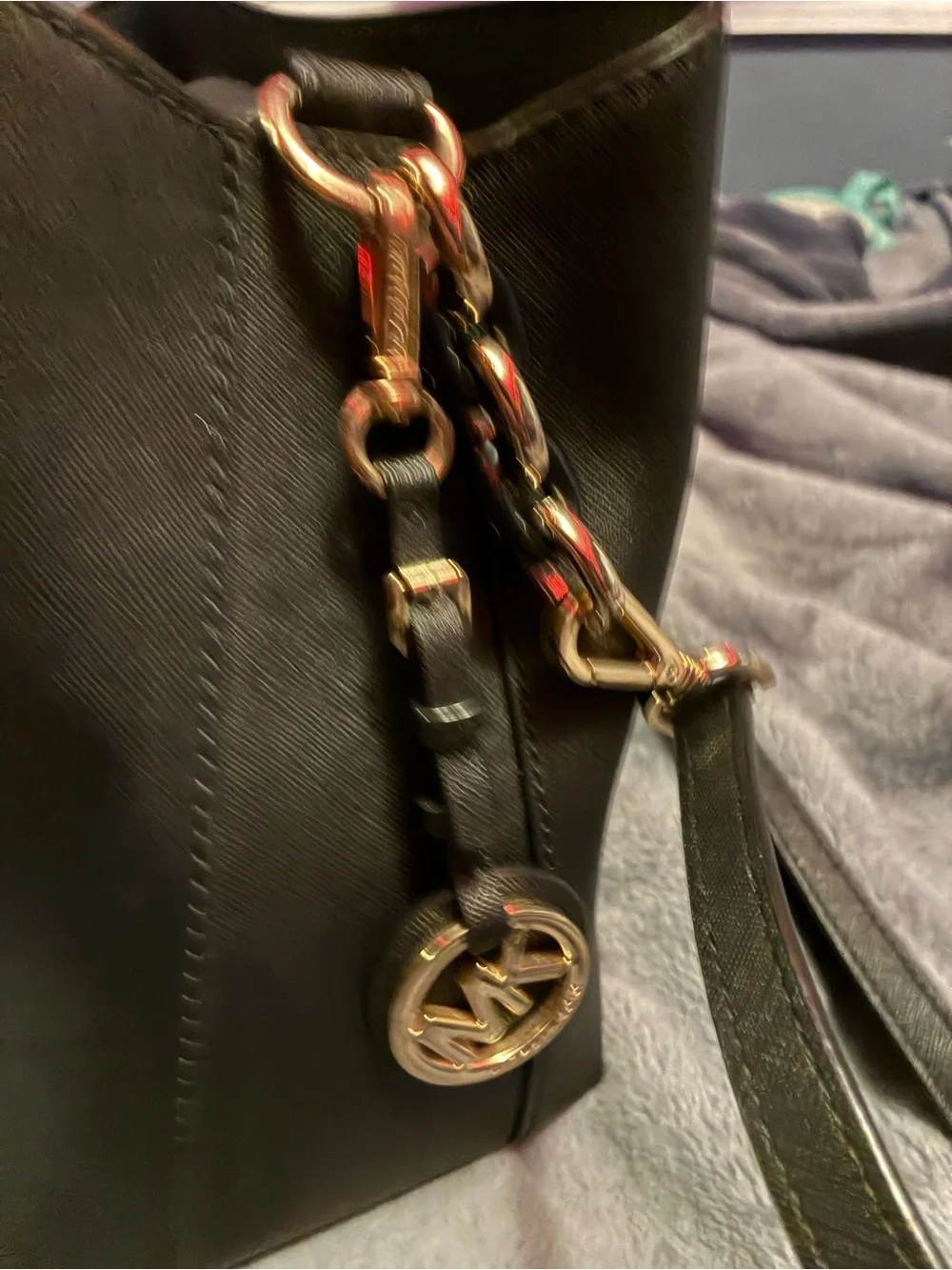Michael Kors Black Leather Shoulder Bag with Gold Hardware